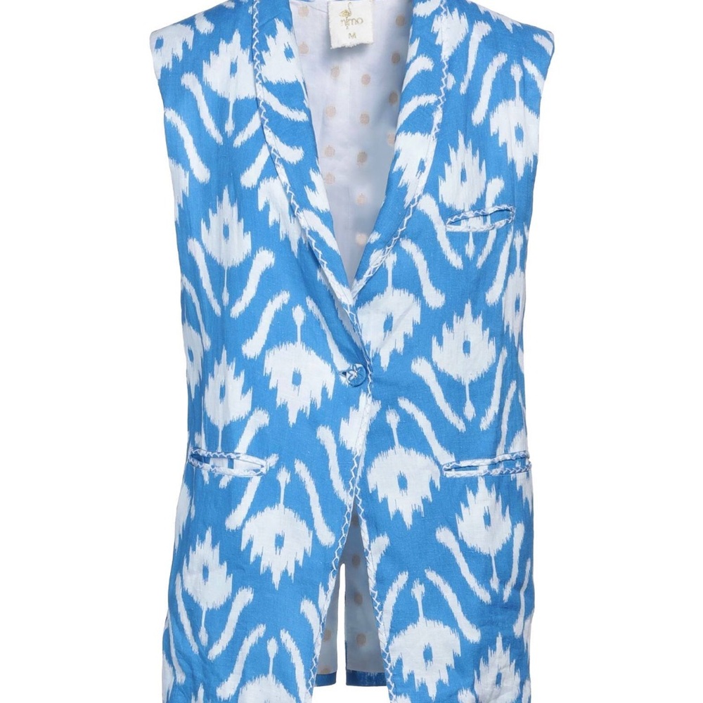 Luxury Indian Linen Blue and White Patterned Vest
